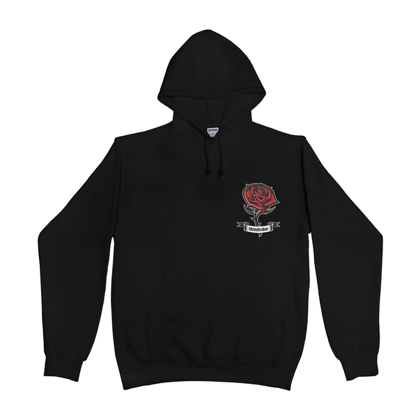 Black and discount red rose hoodie